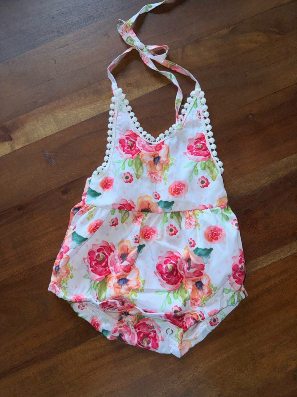 Floral Halter Baby Romper - Pink‎ & White
